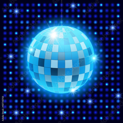 Mirror disco ball on shining retro background