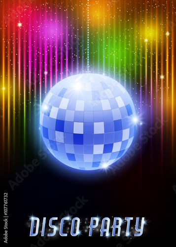 Disco party poster with mirror ball
