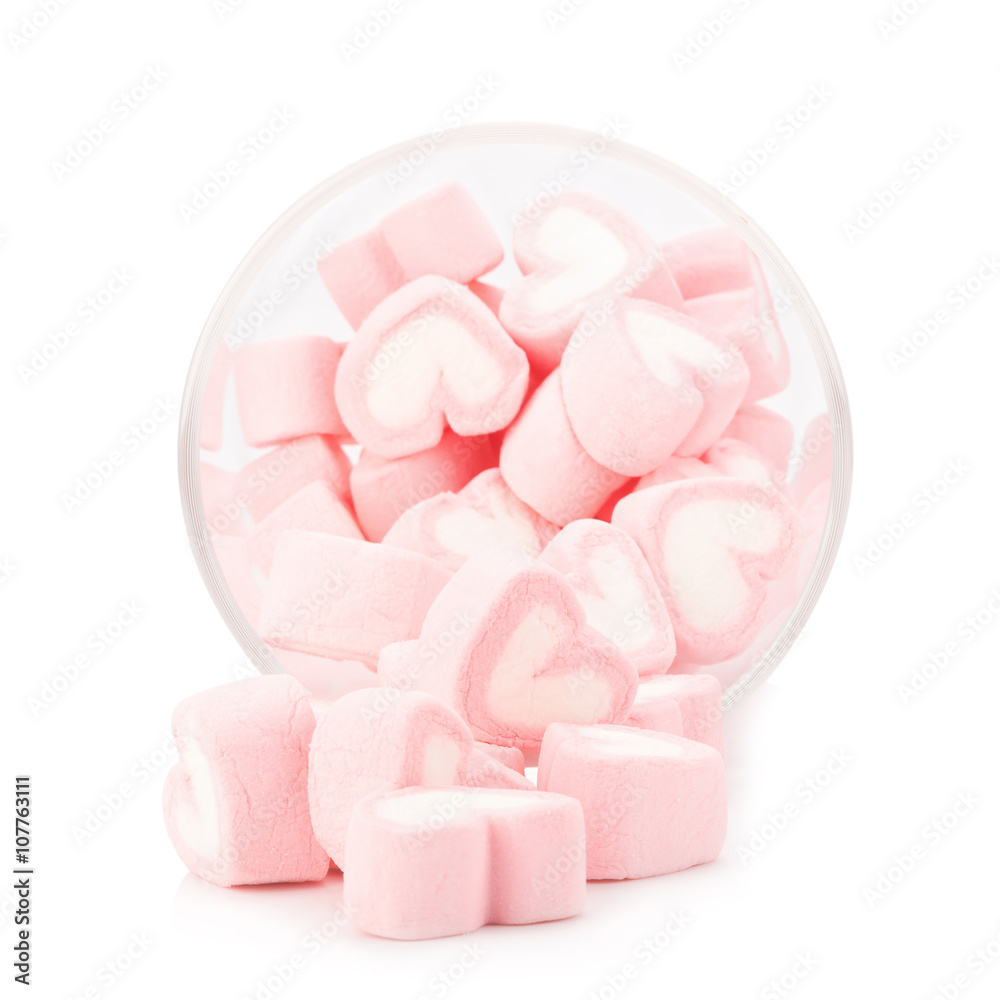 Pink sweet heart marshmallow on white background Pink sweet heart marshmallow on white background
