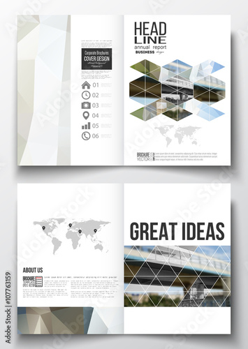 Set of business templates for brochure, magazine, flyer, booklet or annual report. Abstract colorful polygonal background, blurred image, urban scene, modern stylish triangular vector texture