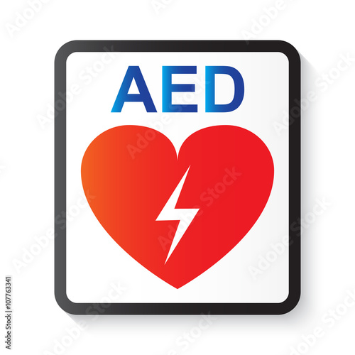 AED ( Automated External Defibrillator ) , heart and thunderbolt ( image for basic life support and advanced cardiac life support )