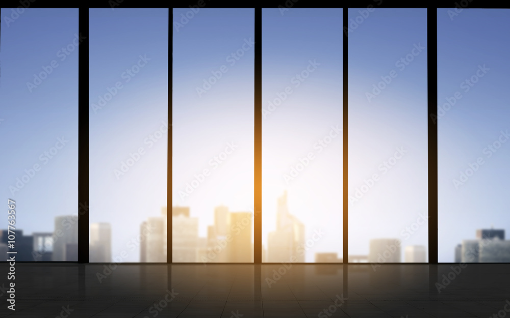 Fototapeta premium business office room or airport terminal over city
