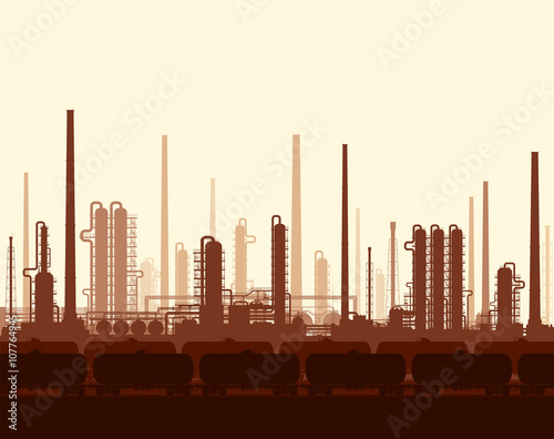 Oil and gas refinery at sunset