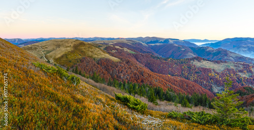 Morning autumn mountains landscape.