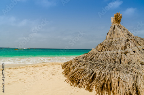 beach umbrella with the sea in background.