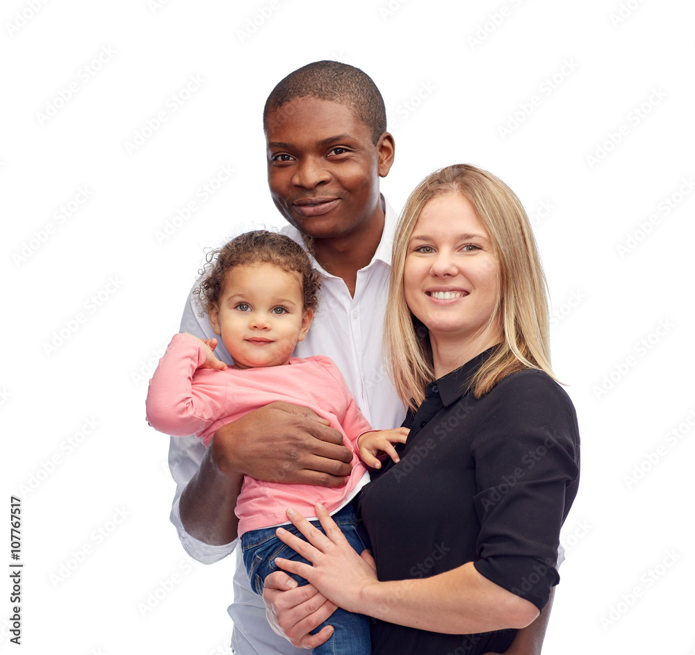 happy multiracial family with little child