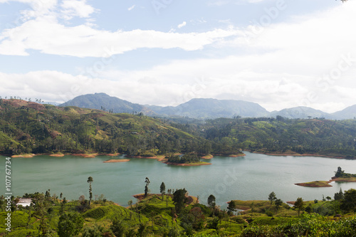 view to lake or river from land hills on Sri Lanka