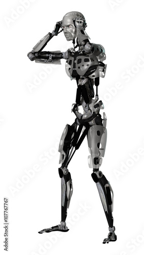 3D Illustration Male Cyborg on White