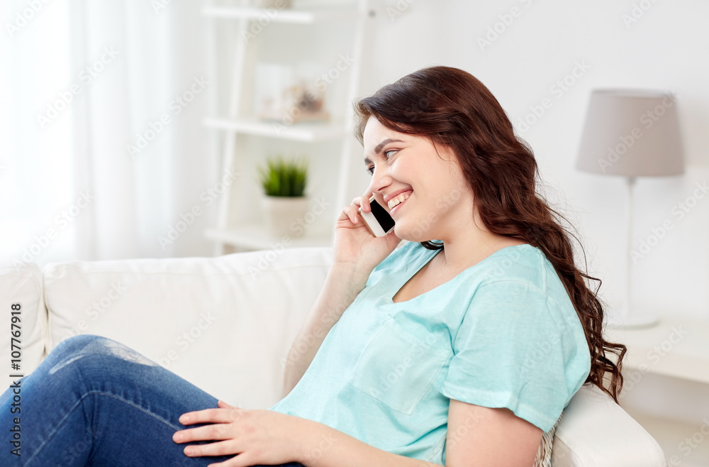 plus size woman calling on smartphone at home plus size woman calling on smartphone at home