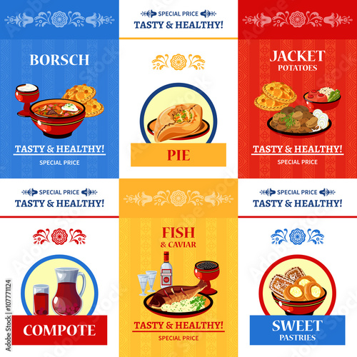 Russian Cuisine Flat Icons Composition Poster
