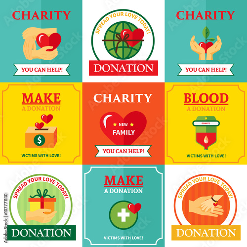 Charity Emblems Design Flat Icons Composition 