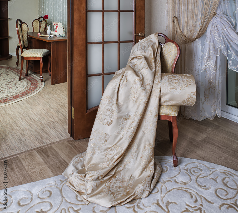 luxury fabric for curtain on the vintage chair