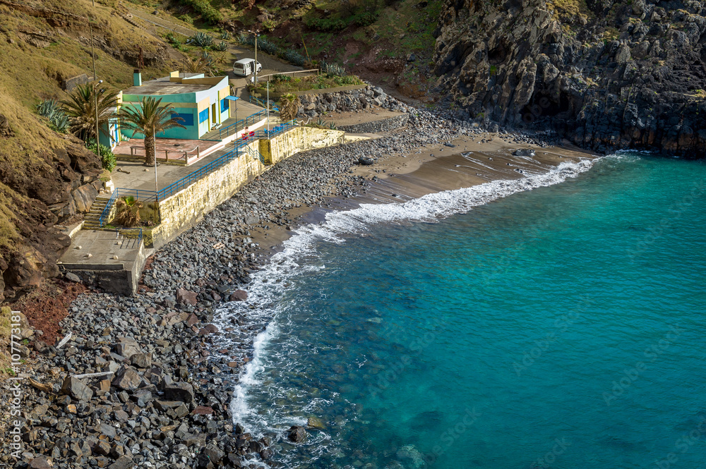 Fototapeta premium Black sand beach Prainha. Madeira island.