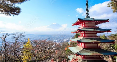 The time lapse of Beautiful of Mt. Fuji with fall colors in Japan