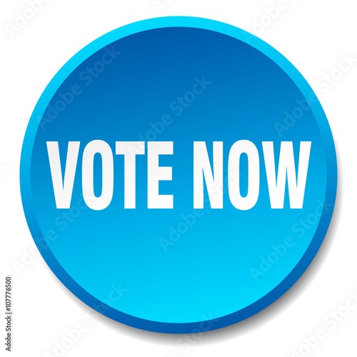 vote now blue round flat isolated push button