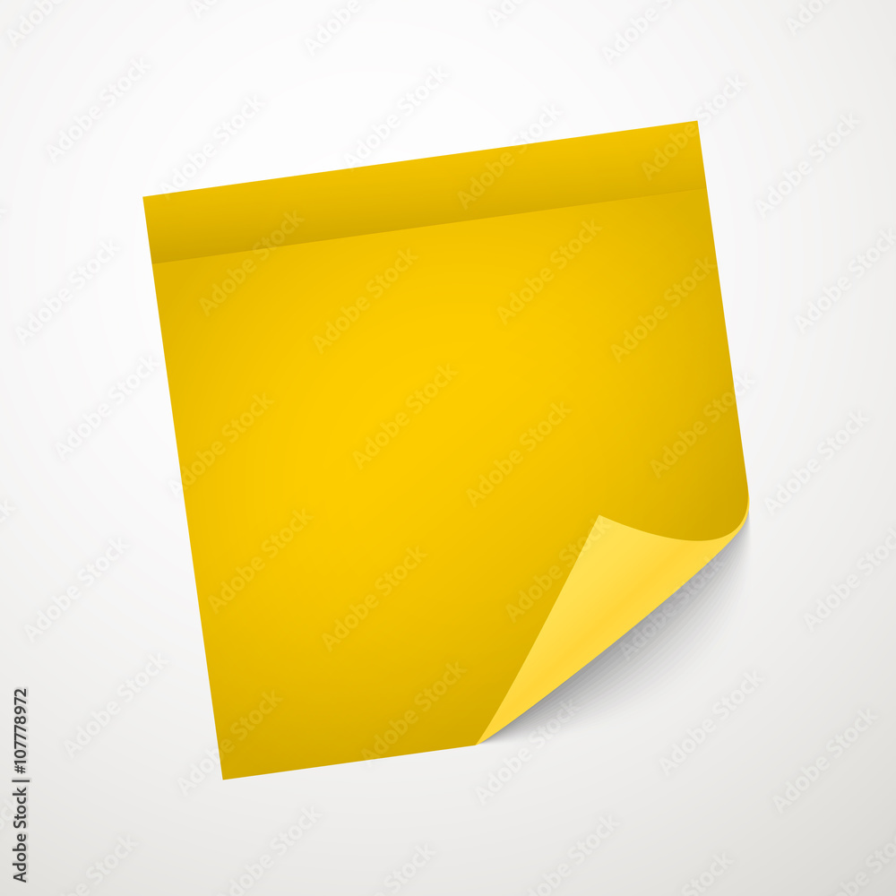 Blank yellow sticker with bending corner Blank yellow sticker with bending corner