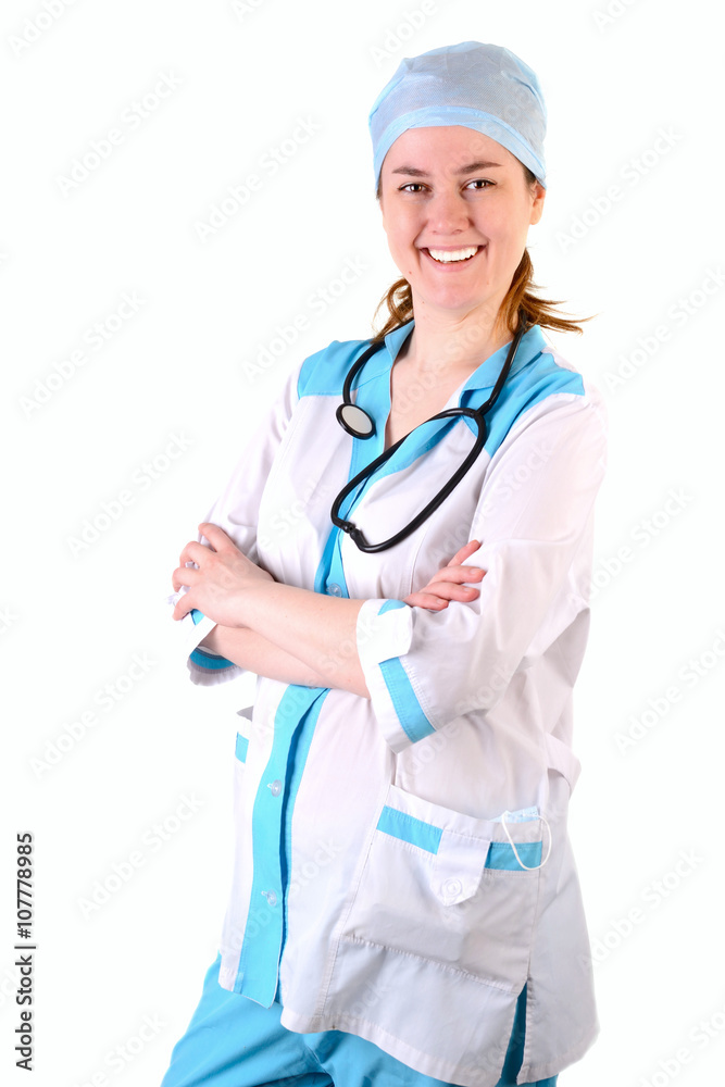 Portrait of a friendly female doctor isolated over white background Portrait of a friendly female doctor isolated over white background