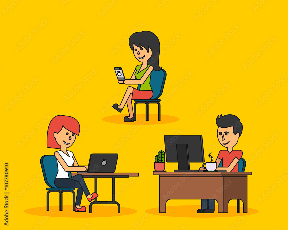 People Work in Office Design Flat People Work in Office Design Flat