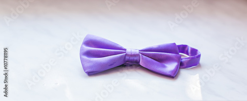 close-up of lilac ribbon bow tie 