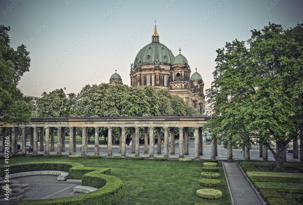 Berlin Cathedral (Berliner Dom) on Museum Island (Museumsinsel) in Spring, Berlin, Germany, Europe, vintage filtered style
