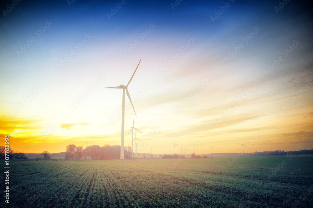 Obraz premium Wind turbine at sunset