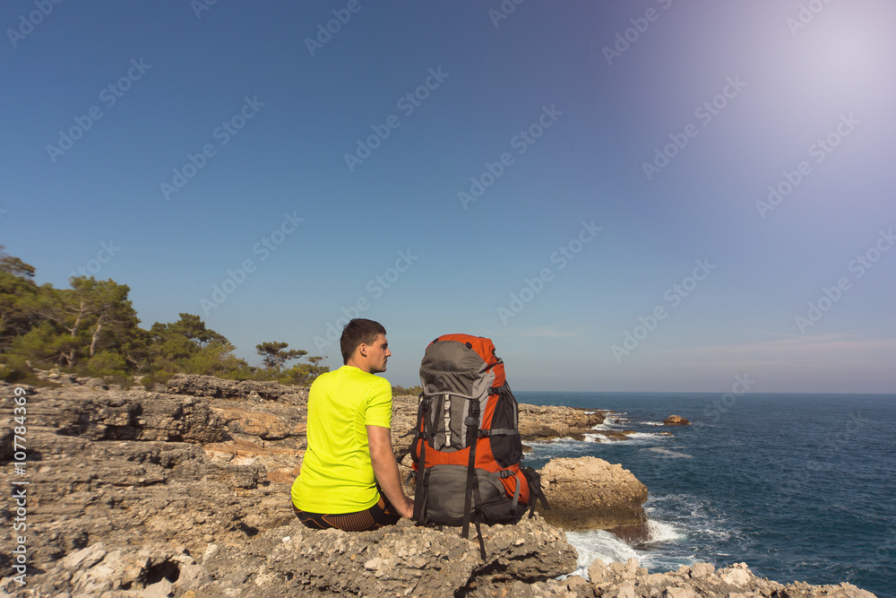 Hiking in the national park along the sea in the summer. Hiking in the national park along the sea in the summer.