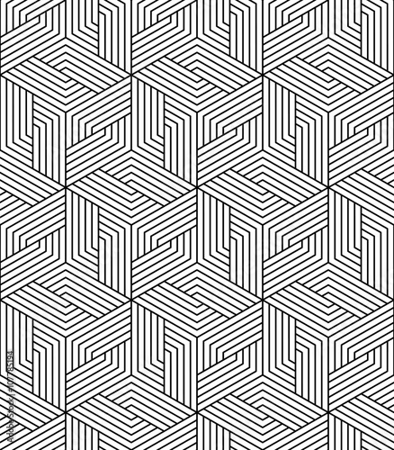 Vector seamless texture. Modern abstract background. Monochrome geometrical pattern with hexagons.