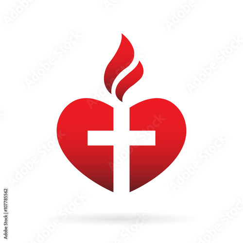 Template logo for churches and Christian organizations cross on the heart. Cross on the heart church logo