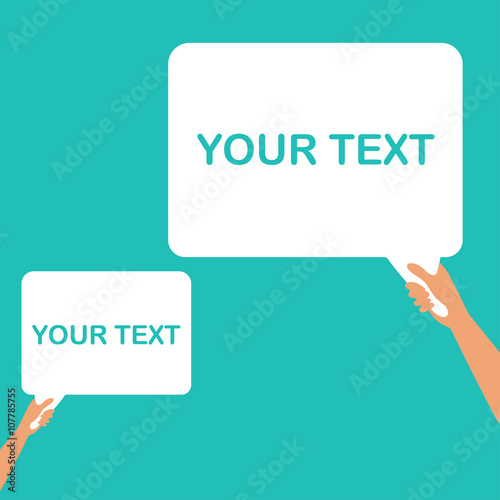 Vector illustration of hands holding blank piece of paper for messages