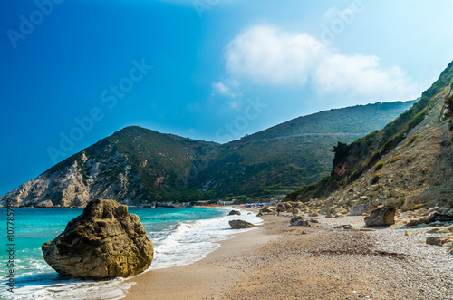 Petani beach, Kefalonia island, Greece. View of Petani bay and beautiful beach, Kefalonia island, Greece. photo