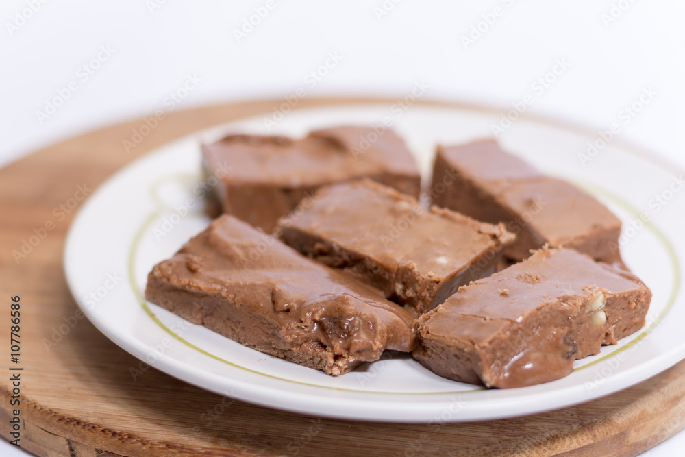 Homemade grandmothers chocolate on the white plate