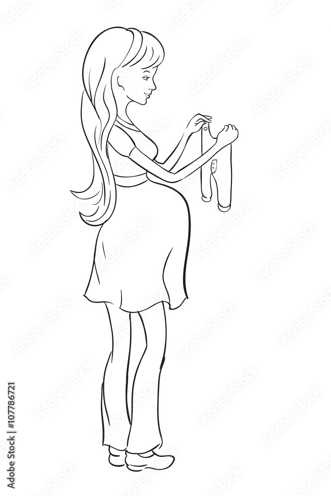 Pregnant woman buying clothes for the unborn child. Pregnant woman buying clothes for the unborn child.
