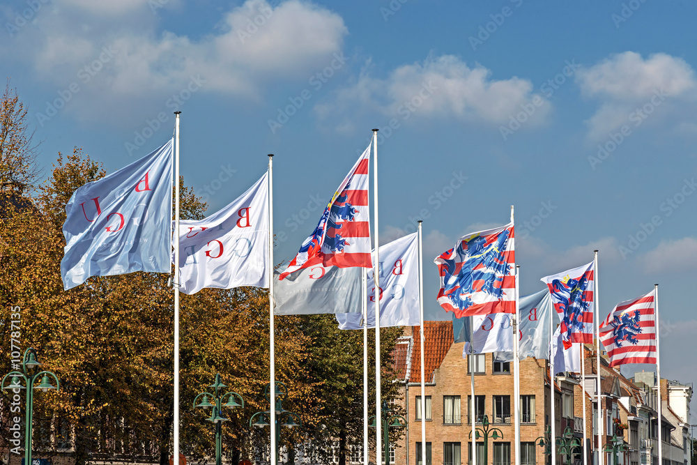 Flags in Bruges, Belgium