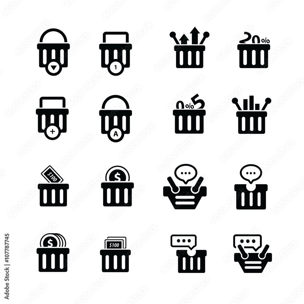 Shopping cart with bubble talk, status icons Shopping cart with bubble talk, status icons