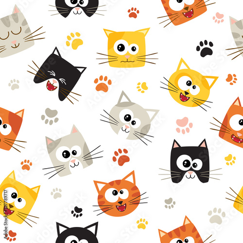 Fototapeta Naklejka Na Ścianę i Meble -  Vector seamless pattern with cute cartoon cats. Seamless pattern