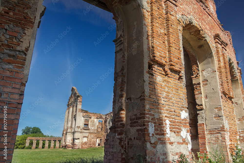 Survived ruins of Sapieha magnate family residence Ruzhany Palace in Belarus