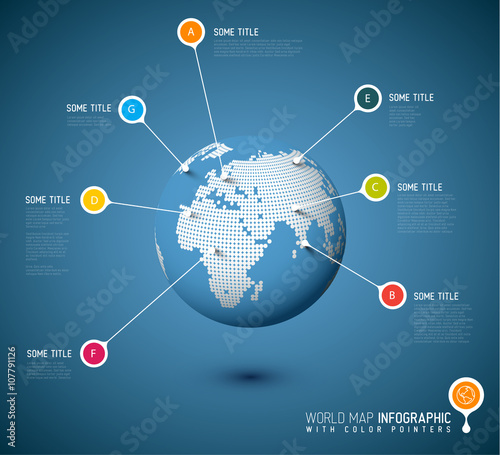 World map globe with pointer marks