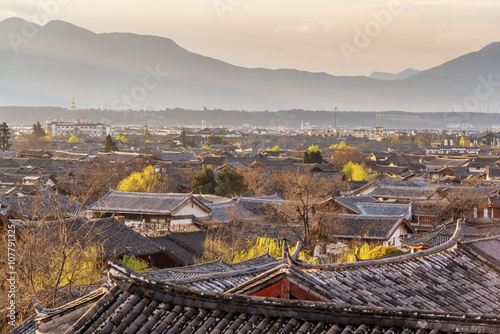 Lijiang Old Town bird eye top top view with local historical arc