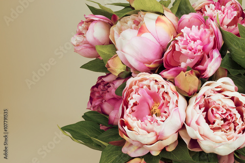 Pink Peonies bouquet  with copy space