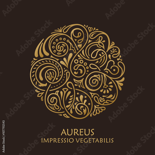 Round calligraphic emblem. Vector floral symbol for cafe