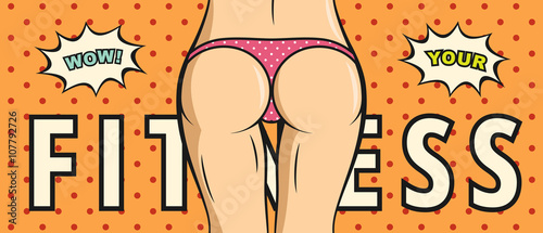 Fitness woman banner in pop art retro style illustration