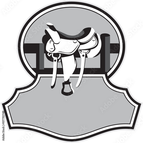 Modern Western Saddle Fence Oval Black and White