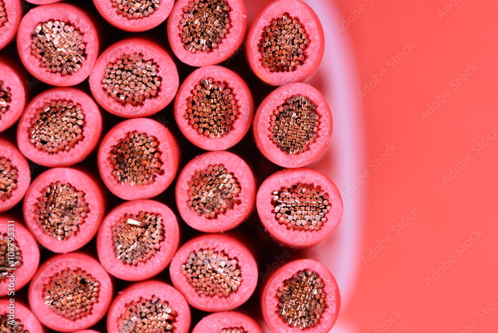 Group of red electric cables closeup Group of red electric cables closeup