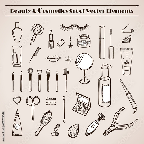 Beauty and cosmetics vector doodles icons