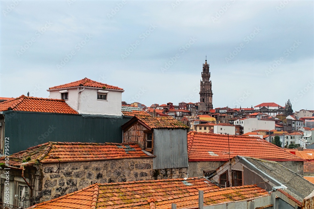 View on red tiled roofs in Porto, Portugal. Cityscape of Porto 