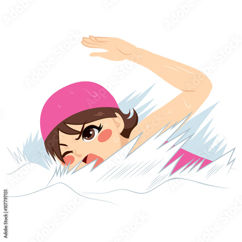 Young athlete woman swimmin...