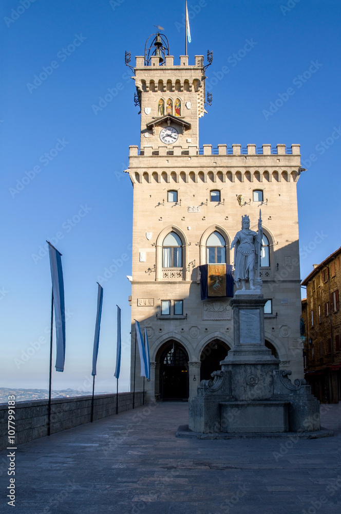 San Marino morning .Palazzo Pubblico (Public Place) is the town hall of the city, as well as its official Government Building.