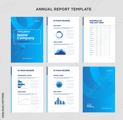annual report template with cover design and infographic