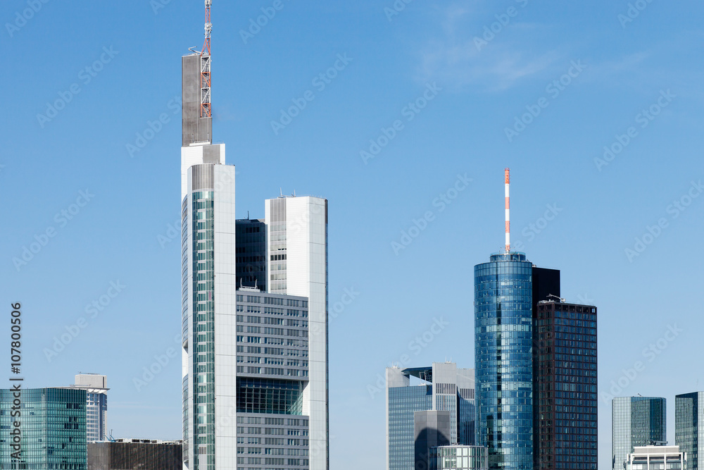 Frankfurt financial district with blue sky