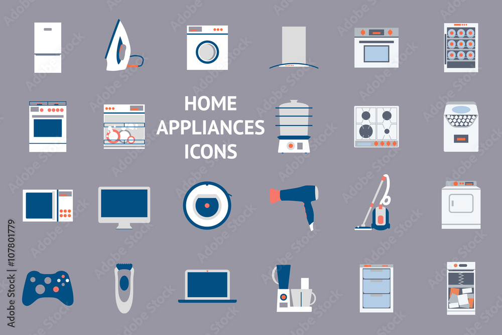 Flat design set icons of home appliances. Flat design set icons of home appliances.